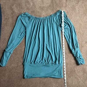 Kische Teal Long Sleeve Off-Shoulder Top